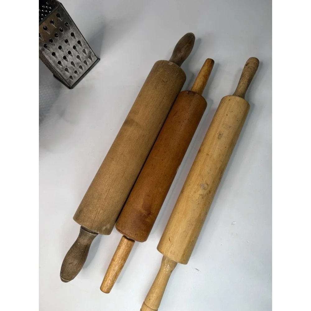 Vintage Kitchen Utensil Lot Wooden Rolling Pins Star Colander Metal Grater Decor